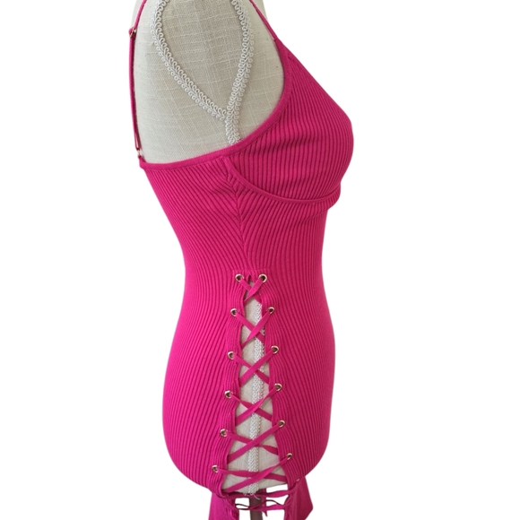 Vibrant Pink Lace-Up Dress - Picture 4 of 4